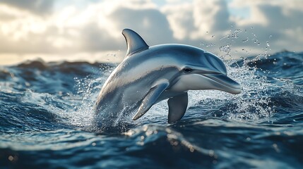 Fototapeta premium Marine Life Dolphin Realistic 3D Underwater Scene Ocean Beautiful Wildlife Render Illustration