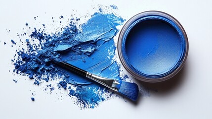 Vibrant blue clay with art brush and textured pigment on a clean white background for creative and artistic themes.