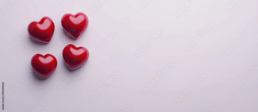Poster red hearts arranged on a white background with ample copy space symbolizing love and affection for r