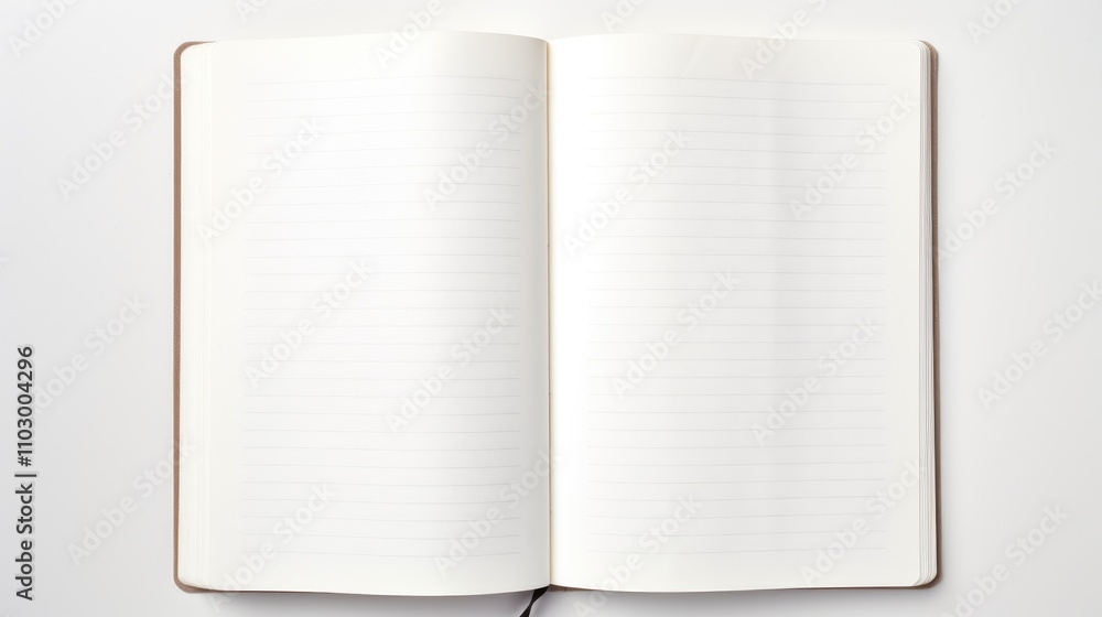 Poster blank lined pages in an open notebook on a clean white background ideal for note-taking or creative 