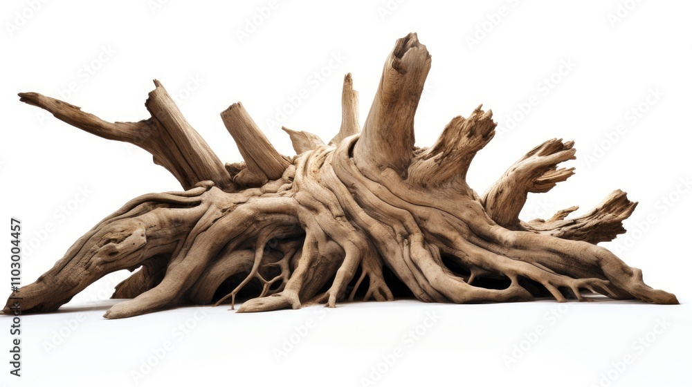 Poster ancient tree roots displayed on a clean white background showcasing intricate textures and natural b