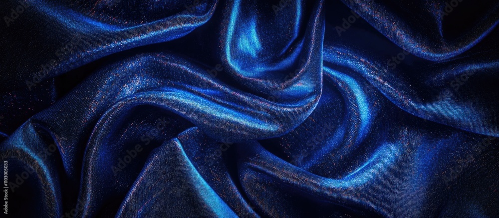 Poster macro close-up of luxurious blue fabric showcasing intricate texture ideal for textile and material 