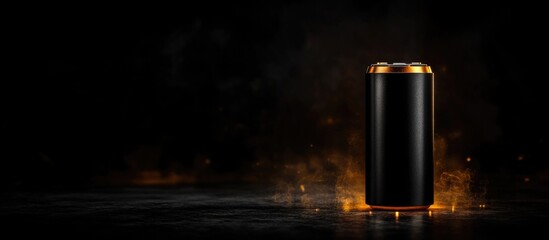 Fototapeta premium Black AA battery with glowing effects symbolizing energy, power sources, and modern technology on a dark background.