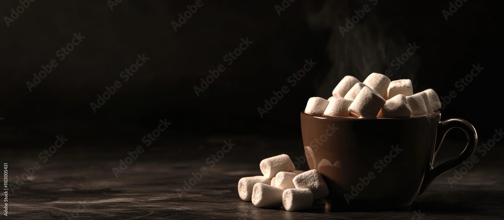 Aufkleber cozy mug of warm cocoa with marshmallows on a dark background steam rising invitingly vertical orien