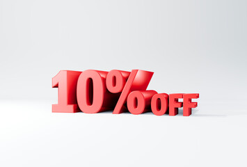 3d rendering of a 10% offer sign on white background