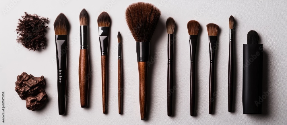 Poster artistic tools arranged neatly on a white background showcasing creativity design and artistry eleme