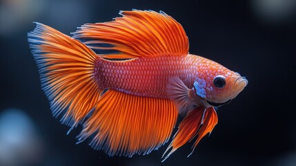 Fototapeta premium Vibrant halfmoon betta fish displaying stunning colors and graceful movements in a dark aquatic environment showcasing its elegance and beauty