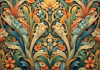 Intricate floral design showcasing vibrant colors and detailed patterns in textile art