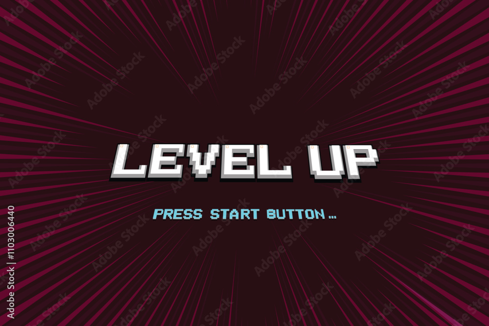 Poster level up. pixel art .8 bit game. retro video game. for game assets in vector illustrations.