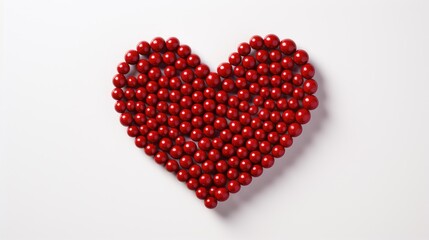 Red bead heart shape arrangement on a clean white background ideal for romantic themes and creative design projects