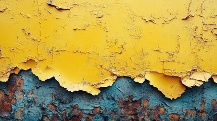 Obraz premium Textured yellow and blue wall background with peeling paint ideal for artistic projects and creative document presentations