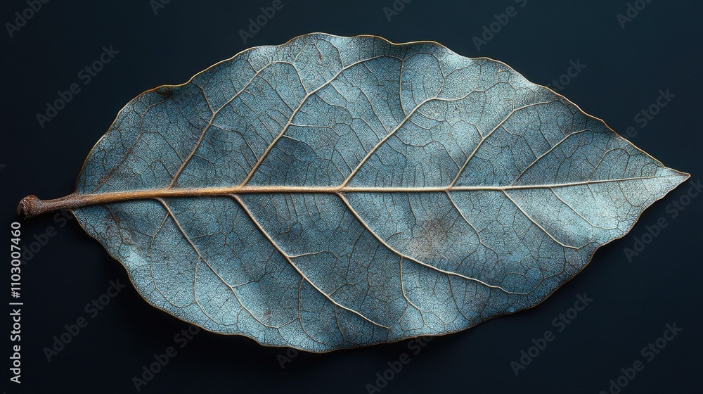 Poster aged ficus religiosa leaf showcasing intricate vein patterns on a dark background for botanical and 