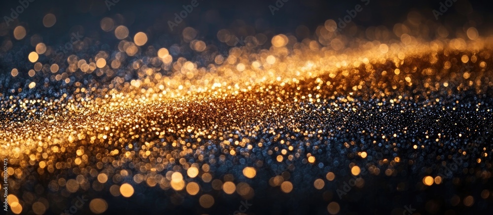 Poster glittering gold sparkles on a black background for festive occasions with ample empty space for crea