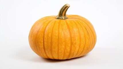 Obraz premium Thai pumpkin featuring vibrant orange color and distinct ribbed texture against a clean white background ideal for culinary or seasonal themes.