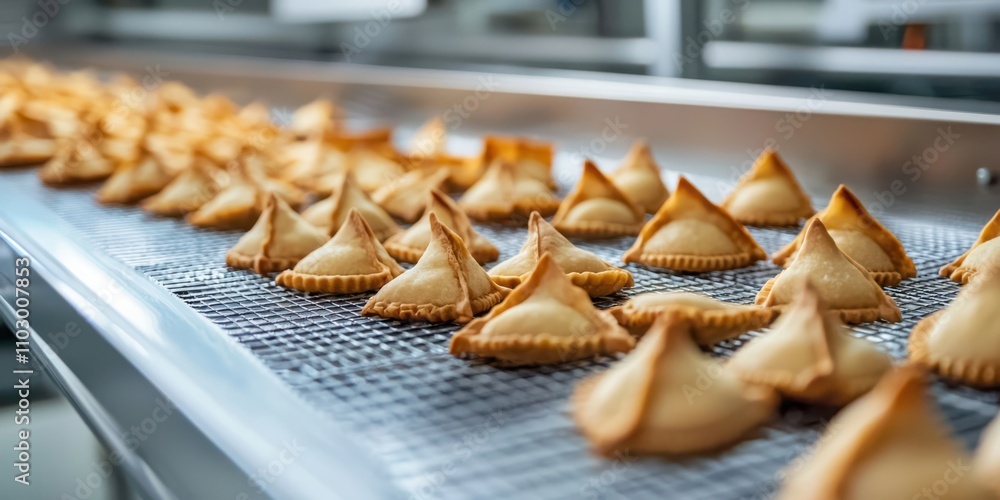 Poster automated process of fortune cookies production food factory technical overview industrial setting m