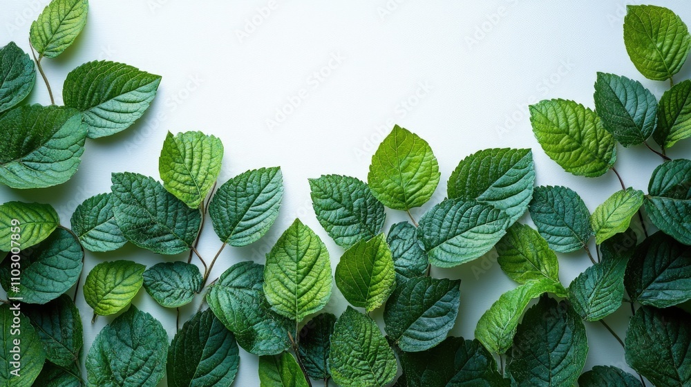Aufkleber green leaves arranged on a white background creating a natural, fresh, and minimalistic design with 