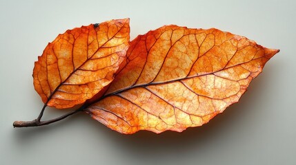 Obraz premium Dried autumn leaves displaying intricate textures and vibrant orange hues on a subtle background