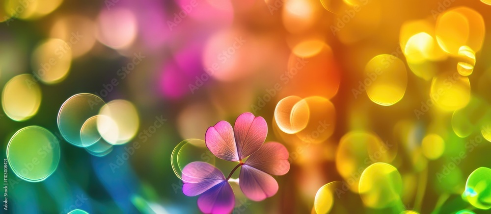 Poster colorful bokeh background featuring clover shapes creating a vibrant and cheerful atmosphere perfect