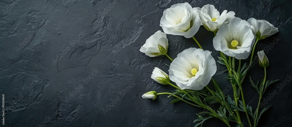 Poster elegant eustoma lisianthus flowers on dark textured backdrop with ample space for text and design el