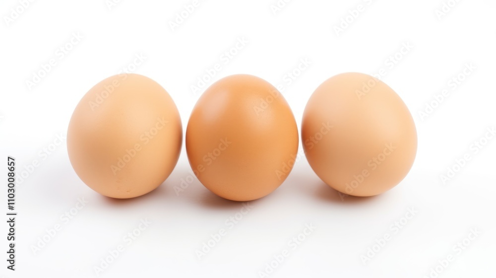 Poster three brown eggs arranged in a row on a clean white background showcasing simplicity and freshness i
