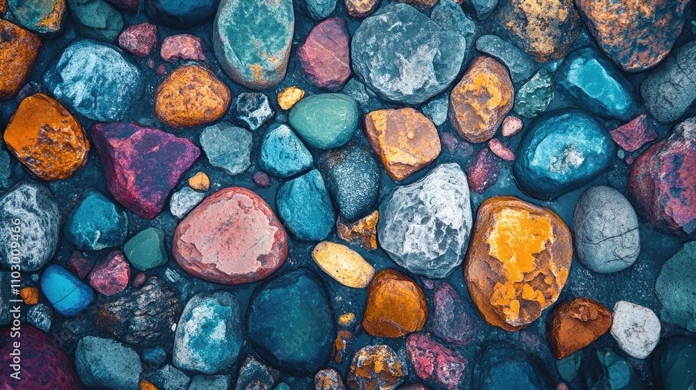 Poster stunning and vibrant colorful stone texture, with intricate details that highlight the uniqueness of