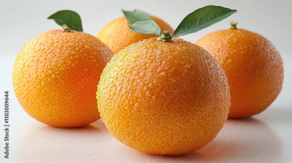 Poster fresh oranges with leaves displayed on a clean white background showcasing vibrant color and texture