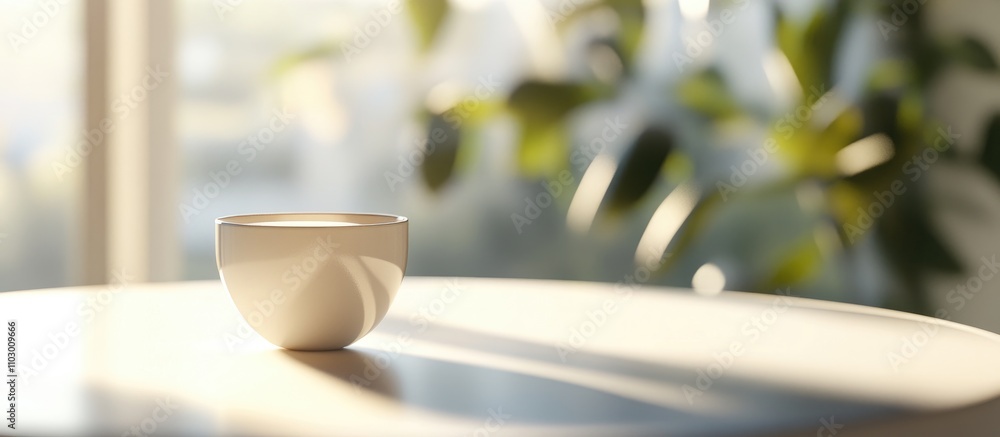 Aufkleber cozy coffee cup on a white table with a blurred background creating a warm and inviting atmosphere f