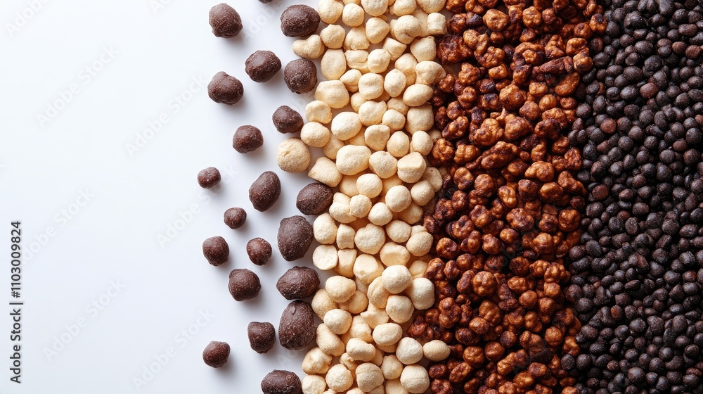 Poster diverse assortment of peanuts arranged in distinct sections showcasing various colors and textures o