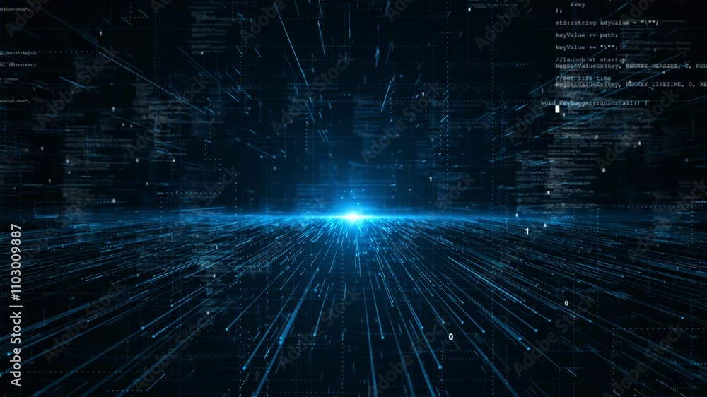 Poster futuristic digital motion abstract matrix cyber environment big data economy, financial technology d