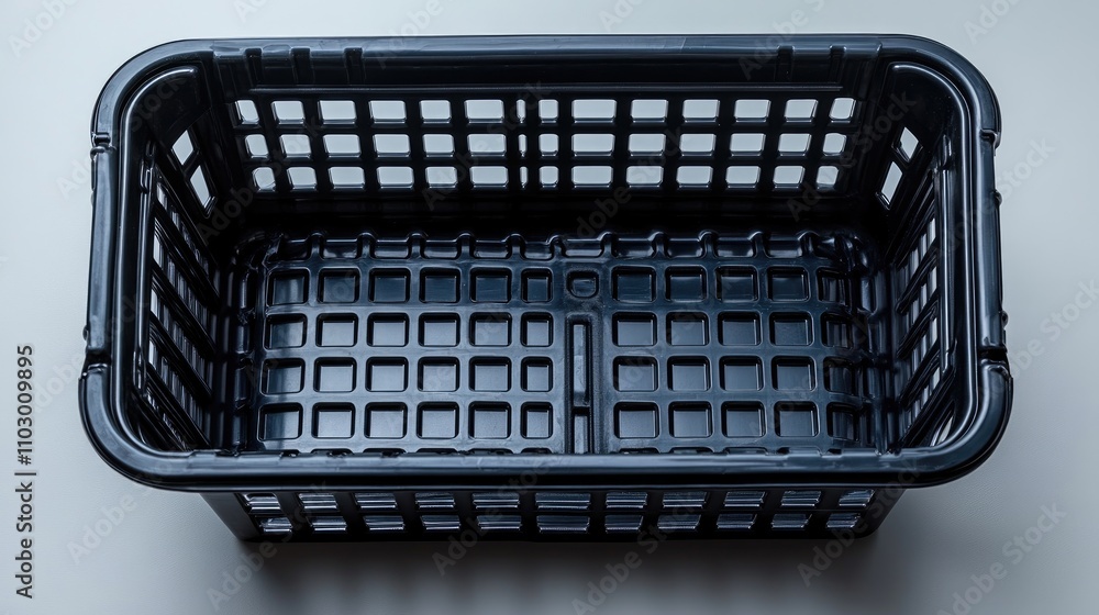Poster top view of an empty plastic storage basket with lattice design against a plain white background