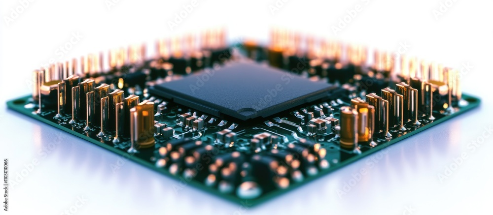 Poster close-up of a modern cpu chip on a circuit board showcasing technological integration and advancemen