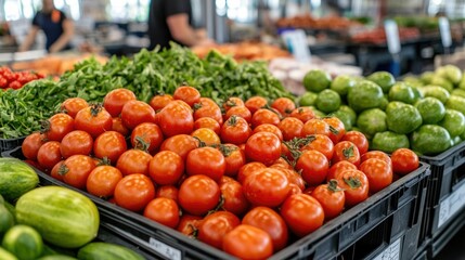 Vibrant display of fresh seasonal and plastic free produce at a local community food market showcasing the abundance of locally grown and sustainably sourced groceries