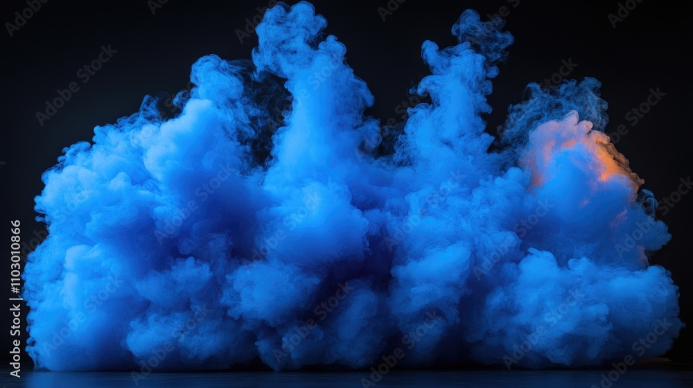 Poster vibrant blue smoke explosion on a dark background creating a dramatic and captivating visual effect 