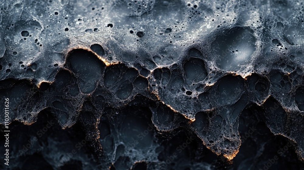 Poster macro view of dark mold textures highlighting intricate patterns and organic formations in a natural