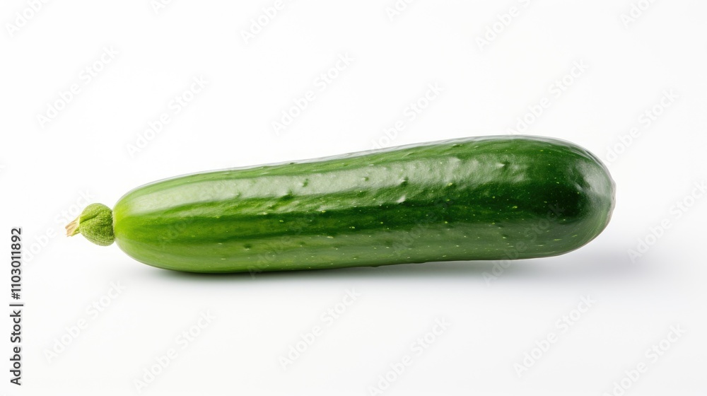Poster fresh green cucumber displayed on a clean white background showcasing its vibrant color and smooth t
