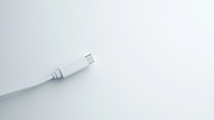 Fototapeta premium White USB-C cable isolated on a white background, with a connected line emphasizing the versatility and convenience of this USB-C cable. Ideal for various tech setups, with ample copy space.