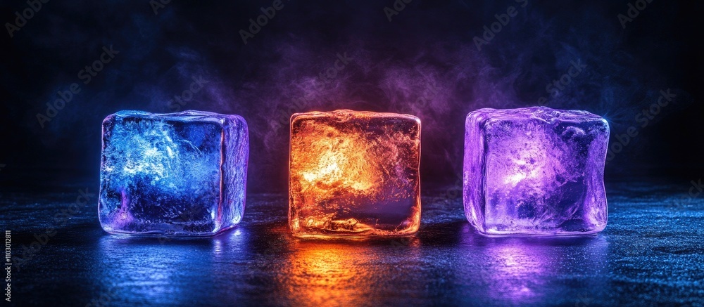 Aufkleber rgb color ice cubes glowing on dark surface showcasing color theory and artistic inspiration in visu