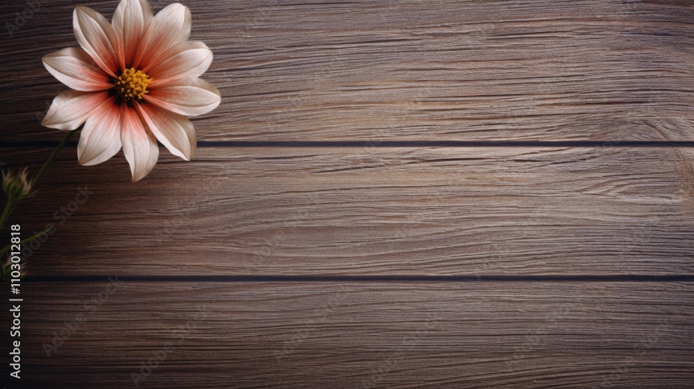 Poster flower on rustic wooden background with blank space for text or graphic design elements