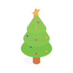 Decorated christmas tree isometric icon in trendy style
