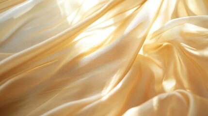 Close-up of silky curtains bathed in warm light, highlighting the soft texture and graceful fall of the fabric with ample copy space for various design needs.