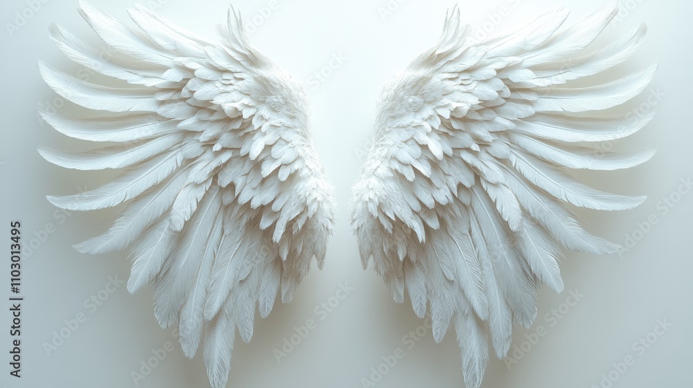 Poster elegant white angel wings displayed separately on a pristine white background creating a serene and 