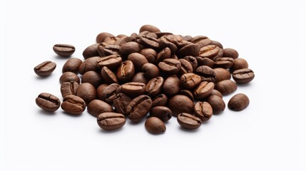 Naklejka premium Coffee beans arranged on a pristine white backdrop showcasing their rich texture and natural aroma perfect for culinary or beverage themes