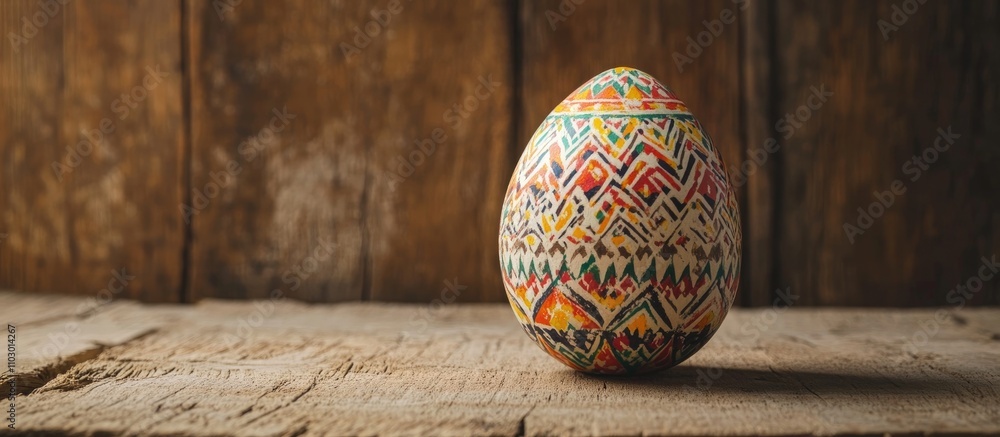 Poster colorful brazilian easter egg on rustic wooden table with textured backdrop showcasing traditional p