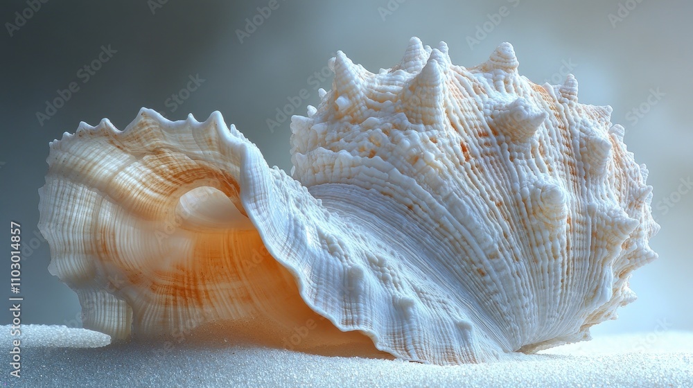 Aufkleber detailed close-up of an isolated white sea shell showcasing intricate textures and patterns against 