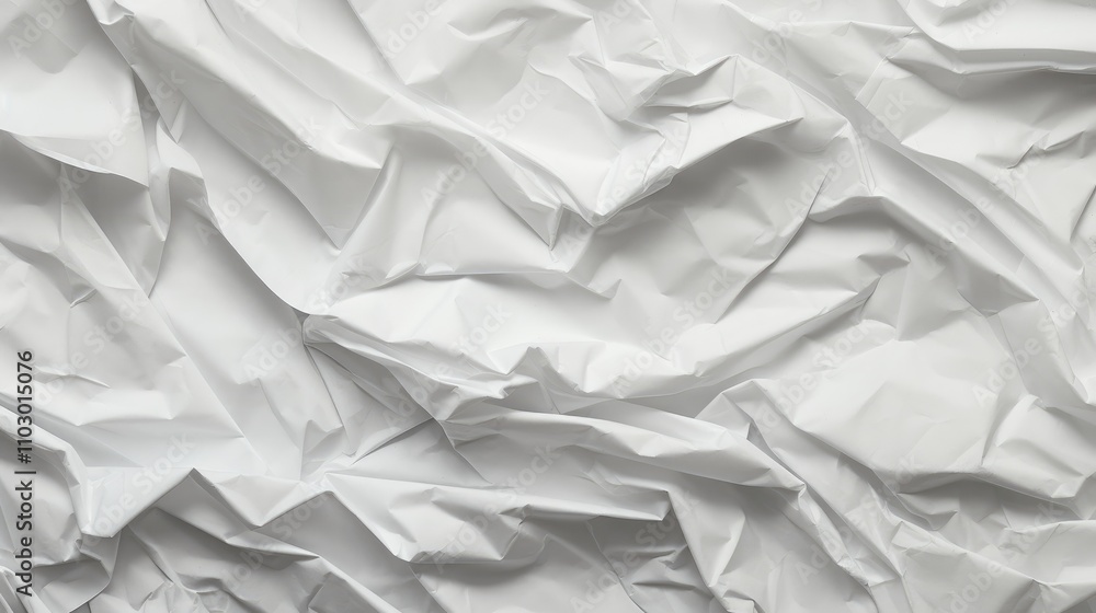 Poster Crumpled texture of white paper background with soft shadows creating depth and visual interest for design and creative projects
