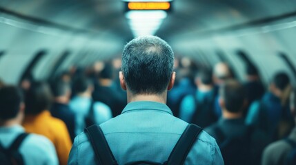 Busy underground metro station with crowds of commuters boarding trains during the daily rush hour reflecting the fast paced urban lifestyle and transportation infrastructure of a modern city