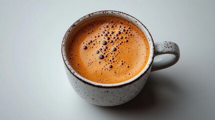 Coffee splash in a textured white mug on a minimalist backdrop showcasing rich color and inviting warmth for cozy aesthetic purposes