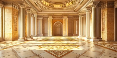 Obraz premium dark yellow and cream ancient royal with elegant floor, beautiful intricate carvings and large pillar 