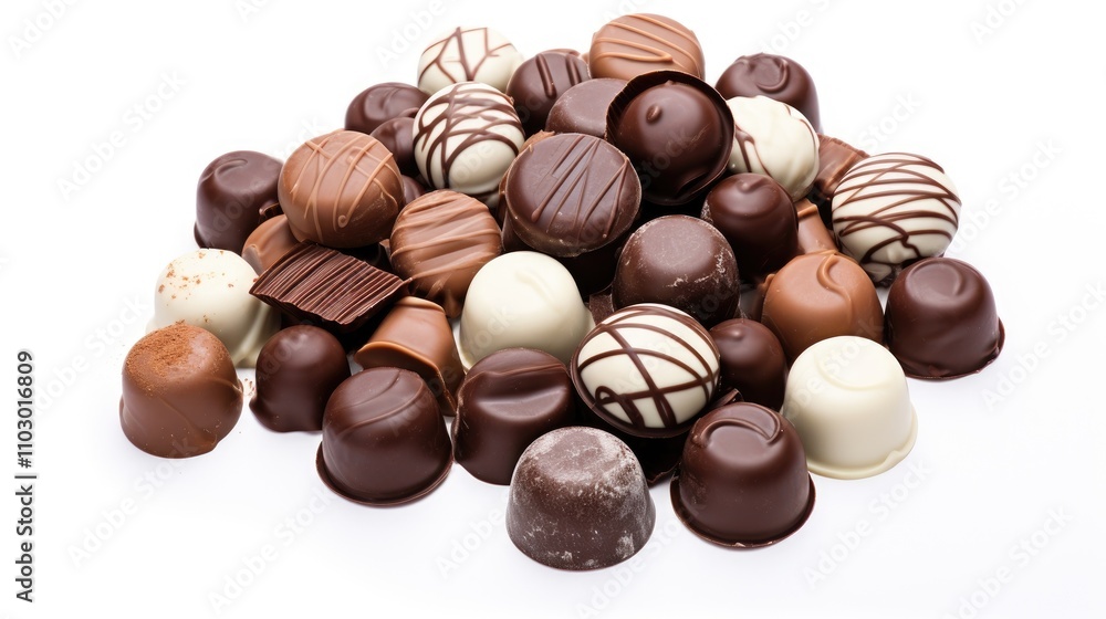 Aufkleber assorted chocolate candies elegantly arranged on a clean white background showcasing various shapes 