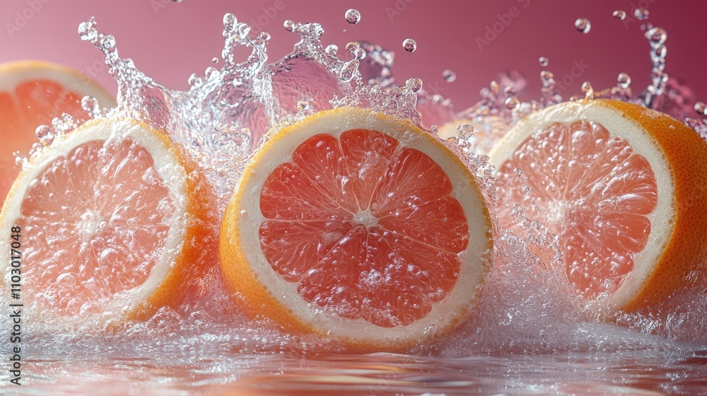 Poster sliced citrus fruit creating a splash against a vibrant colorful background in refreshing summer ima